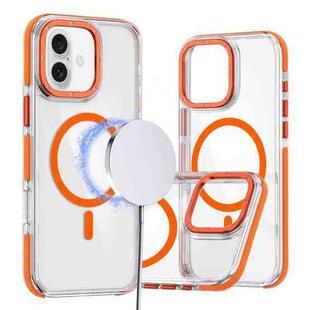 For iPhone 16 Dual-Color Clear Acrylic Hybrid TPU MagSafe Phone Case(Orange)