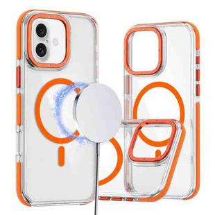 For iPhone 16 Plus Dual-Color Clear Acrylic Hybrid TPU MagSafe Phone Case(Orange)