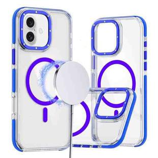 For iPhone 16 Plus Dual-Color Clear Acrylic Hybrid TPU MagSafe Phone Case(Blue)