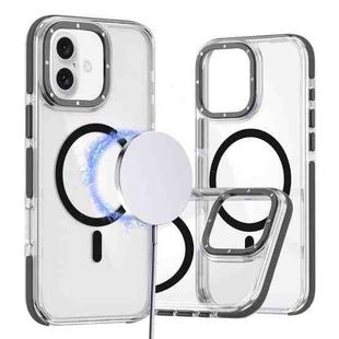 For iPhone 16 Plus Dual-Color Clear Acrylic Hybrid TPU MagSafe Phone Case(Black)