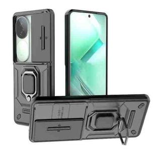 For vivo iQOO Z9s 5G Global Sliding Camshield TPU + PC Shockproof Phone Case with Holder(Black)