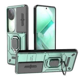 For vivo iQOO Z9s 5G Global Sliding Camshield TPU + PC Shockproof Phone Case with Holder(Green)