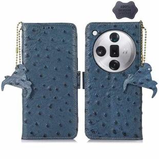 For OPPO Find X7 Ostrich Pattern Genuine Leather RFID Phone Case(Blue)