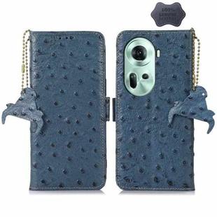 For OPPO Reno11 5G Global Ostrich Pattern Genuine Leather RFID Phone Case(Blue)