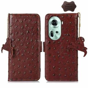 For OPPO Reno11 5G Global Ostrich Pattern Genuine Leather RFID Phone Case(Coffee)