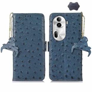 For OPPO Reno11 Pro 5G Global Ostrich Pattern Genuine Leather RFID Phone Case(Blue)