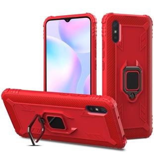 For Xiaomi Redmi 9A Carbon Fiber Protective Case with 360 Degree Rotating Ring Holder(Red)