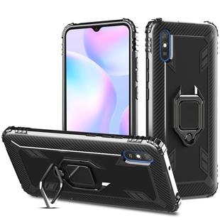 For Xiaomi Redmi 9A Carbon Fiber Protective Case with 360 Degree Rotating Ring Holder(Black)