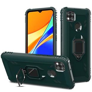 For Xiaomi Redmi 9C Carbon Fiber Protective Case with 360 Degree Rotating Ring Holder(Green)