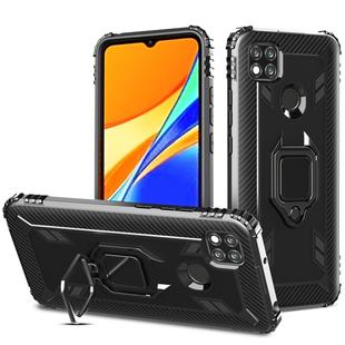 For Xiaomi Redmi 9C Carbon Fiber Protective Case with 360 Degree Rotating Ring Holder(Black)