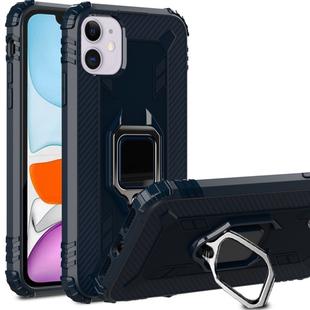 For iPhone 12 mini Carbon Fiber Protective Case with 360 Degree Rotating Ring Holder(Blue)