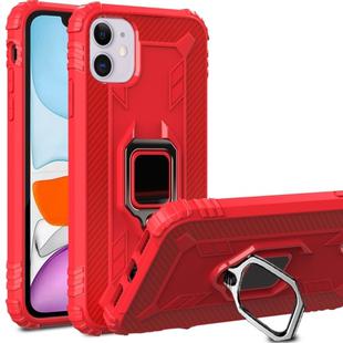 For iPhone 12 / 12 Pro Carbon Fiber Protective Case with 360 Degree Rotating Ring Holder(Red)