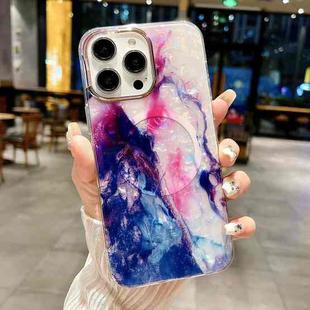 For iPhone 15 Pro IMD Marble Acrylic Hybrid TPU Plating MagSafe Phone Case(Purple)