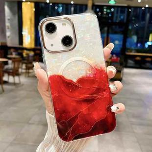 For iPhone 15 Plus IMD Marble Acrylic Hybrid TPU Plating MagSafe Phone Case(Red)