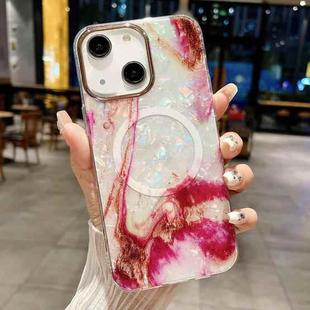 For iPhone 14 IMD Marble Acrylic Hybrid TPU Plating MagSafe Phone Case(Rose Red)