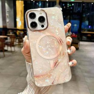 For iPhone 13 Pro IMD Marble Acrylic Hybrid TPU Plating MagSafe Phone Case(Pink)