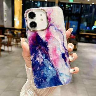 For iPhone 12 IMD Marble Acrylic Hybrid TPU Plating MagSafe Phone Case(Purple)