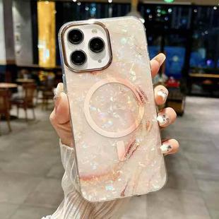 For iPhone 11 Pro Max IMD Marble Acrylic Hybrid TPU Plating MagSafe Phone Case(Pink)