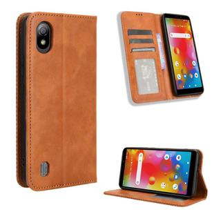 For Boost Mobile Bounce 4G Magnetic Buckle Retro Texture Leather Phone Case(Brown)
