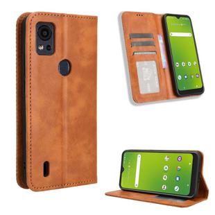 For Cricket Icon5 Magnetic Buckle Retro Texture Leather Phone Case(Brown)