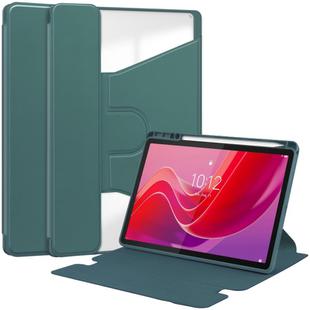 For Lenovo Tab M11/Xiaoxin Pad 11 2024 360 Rotation Transparent Smart Leather Case(Dark Green)