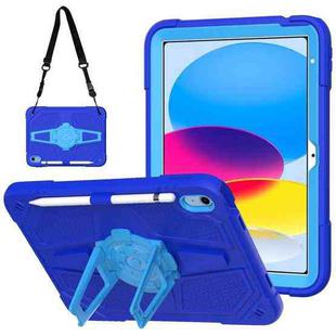 For iPad 10th Gen 10.9 2022 Punk Stand PC Hybrid Silicone Tablet Case with Shoulder Strap(Blue)