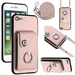 For iPhone SE 2022 / 2020 / 8 / 7 Organ Card Bag Ring Holder Phone Case with Long Lanyard(Pink)