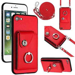 For iPhone SE 2022 / 2020 / 8 / 7 Organ Card Bag Ring Holder Phone Case with Long Lanyard(Red)