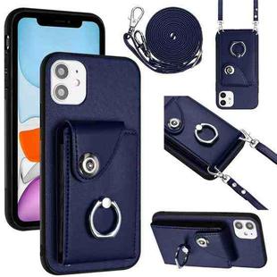 For iPhone 12 Organ Card Bag Ring Holder Phone Case with Long Lanyard(Blue)