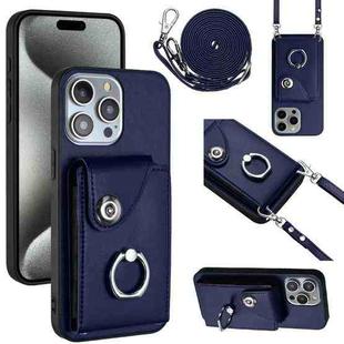 For iPhone 12 Pro Max Organ Card Bag Ring Holder Phone Case with Long Lanyard(Blue)