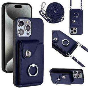 For iPhone 12 Pro Organ Card Bag Ring Holder Phone Case with Long Lanyard(Blue)