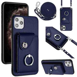 For iPhone 11 Pro Organ Card Bag Ring Holder Phone Case with Long Lanyard(Blue)