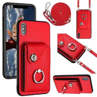 For iPhone X / XS Organ Card Bag Ring Holder Phone Case with Long Lanyard(Red)