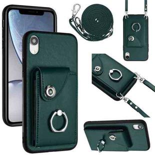 For iPhone XR Organ Card Bag Ring Holder Phone Case with Long Lanyard(Green)