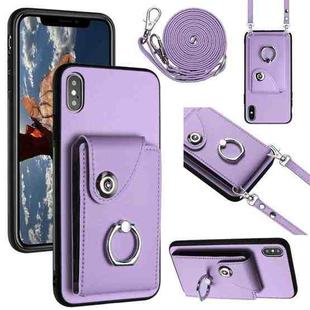 For iPhone XS Max Organ Card Bag Ring Holder Phone Case with Long Lanyard(Purple)