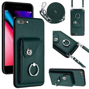 For iPhone 8 Plus / 7 Plus Organ Card Bag Ring Holder Phone Case with Long Lanyard(Green)