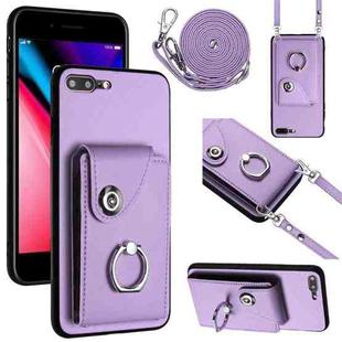 For iPhone 8 Plus / 7 Plus Organ Card Bag Ring Holder Phone Case with Long Lanyard(Purple)