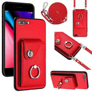 For iPhone 8 Plus / 7 Plus Organ Card Bag Ring Holder Phone Case with Long Lanyard(Red)