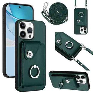 For iPhone 16 Pro Max Organ Card Bag Ring Holder Phone Case with Long Lanyard(Green)