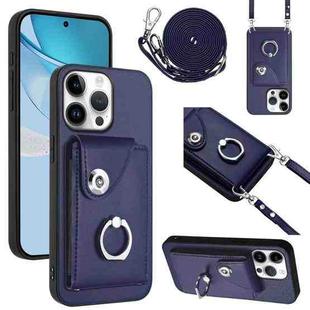 For iPhone 16 Pro Max Organ Card Bag Ring Holder Phone Case with Long Lanyard(Blue)