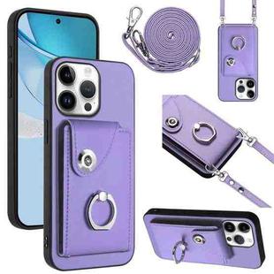 For iPhone 16 Pro Max Organ Card Bag Ring Holder Phone Case with Long Lanyard(Purple)