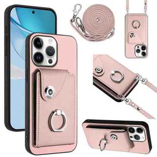 For iPhone 16 Pro Max Organ Card Bag Ring Holder Phone Case with Long Lanyard(Pink)