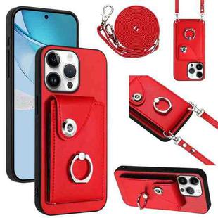 For iPhone 16 Pro Max Organ Card Bag Ring Holder Phone Case with Long Lanyard(Red)