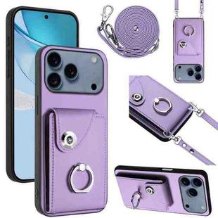 For iPhone 17 Pro Max Organ Card Bag Ring Holder Phone Case with Long Lanyard(Purple)