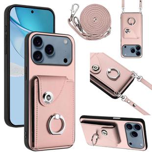 For iPhone 17 Pro Max Organ Card Bag Ring Holder Phone Case with Long Lanyard(Pink)