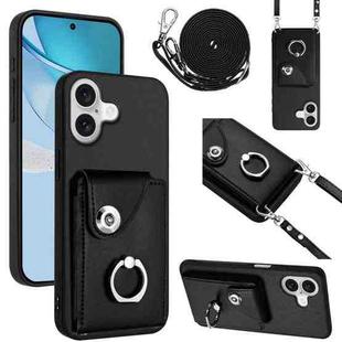 For iPhone 17 Organ Card Bag Ring Holder Phone Case with Long Lanyard(Black)