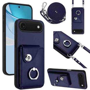For iPhone 17 Air Organ Card Bag Ring Holder Phone Case with Long Lanyard(Blue)