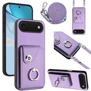 For iPhone 17 Air Organ Card Bag Ring Holder Phone Case with Long Lanyard(Purple)