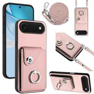 For iPhone 17 Air Organ Card Bag Ring Holder Phone Case with Long Lanyard(Pink)