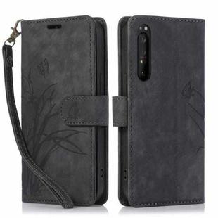 For Sony Xperia 1 IV Orchid Butterfly Embossed Leather Phone Case(Black)